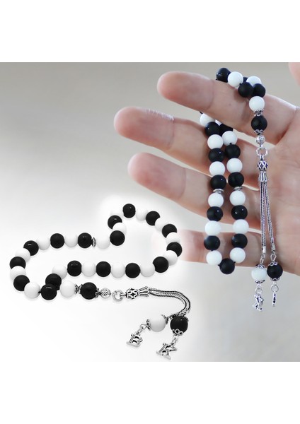 925 Ayar Gümüş Isme Özel Harf Püsküllü Küre Kesim Siyah Beyaz Jade Oniks Doğaltaş Taraftar Tesbih fiyatları