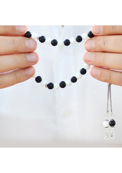 925 Ayar Gümüş Isme Özel Harf Püsküllü Küre Kesim Siyah Beyaz Jade Oniks Doğaltaş Taraftar Tesbih modelleri