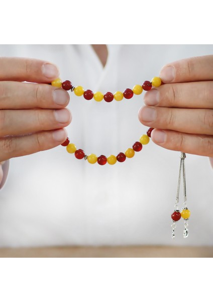 925 Ayar Gümüş Isme Özel Harf Püsküllü Küre Kesim Sarı Kırmızı Jade Akik Doğaltaş Taraftar Tesbih modelleri