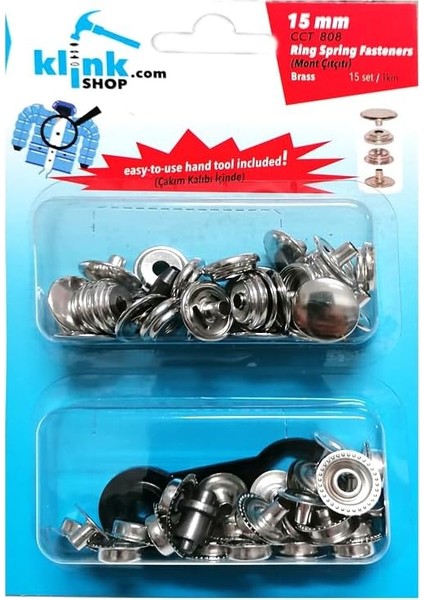 15 mm Kendin Yap Kiti, Kalın Mont, Giyim, Çanta, Deri Için Çekiçle Uygulama Aparatları ve Gümüş Renk 15 Adet Çıtçıt Düğme Takım-Paslanmaz Pirinç