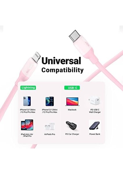 Type-C To Lightning Data ve Şarj Kablosu Pembe 1.5 Metre modelleri