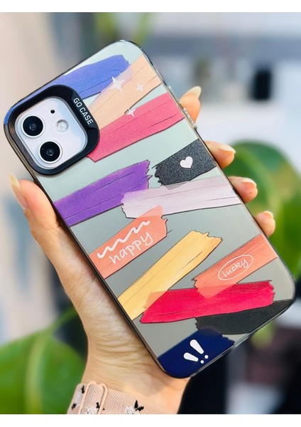 Go Aksesuar 11 ile Uyumlu (12 Görünümlü) Köşeli Parmak Izi Bırakmaz Baskılı Metalik Electro Silikon Kılıf