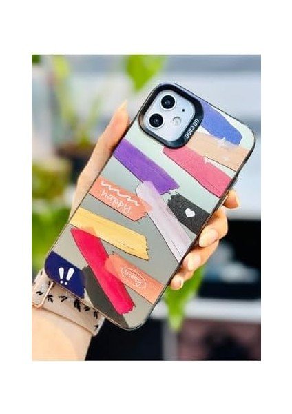 Go Aksesuar 11 ile Uyumlu (12 Görünümlü) Köşeli Parmak Izi Bırakmaz Baskılı Metalik Electro Silikon Kılıf modelleri