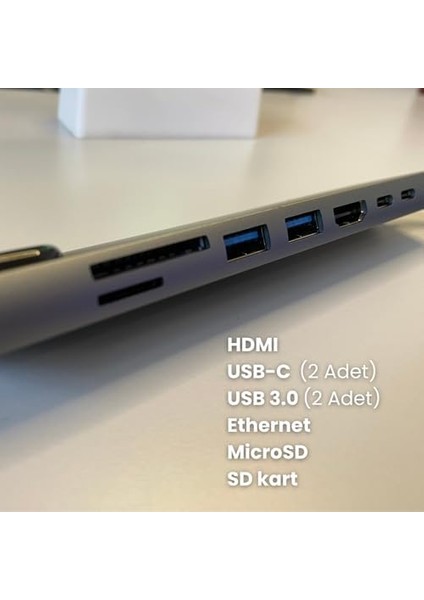 Pro Air Için USB Type-C Hub Dönüştürücü 8 In 1 Çoklayıcı - Hdmı, 2 Adet USB 3.0, 2 Adet USB C, Sd/microsd, Ethernet - Çevirici 8li Port USB C Bağlantı Noktası Ara Kablo fiyatları