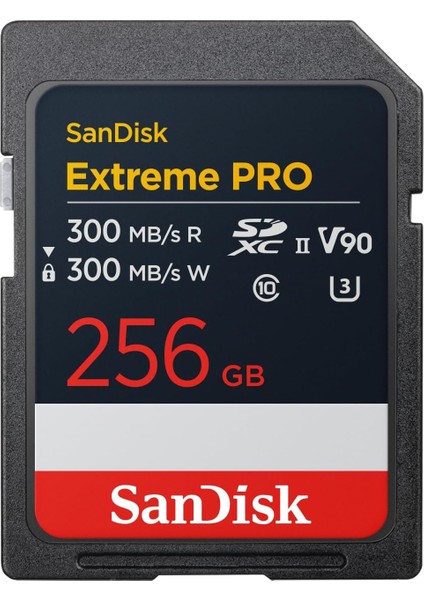 Extreme Pro 256 GB Sdxc Uhs-Iı Kart, 300 Mb/sn&apos;ye Kadar Okuma Hızı ve Yazma Hızı, V90, 8 K Kartın Profesyonel Verileri 8k Videoların Kaydedilmesini Sağlar