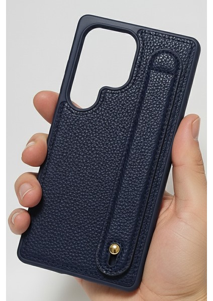 Samsung Galaxy S25 Ultra Tutmaçlı Lacivert Yumuşak Deri Kılıf