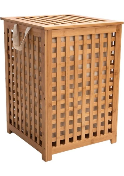 Bambu Kirli Çamaşır Sepeti – Yıkanabilir Iç Astarı ile Şık, Kapaklı, Taşınabilir, Dayanıklı ve Fonksiyonel Çamaşır Düzenleyici Sepet (Dama Desen)