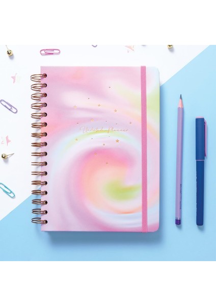 A5 Spiralli Süresiz Renkli Planlayıcı Ajanda Motivasyon Sayfalı Soyut