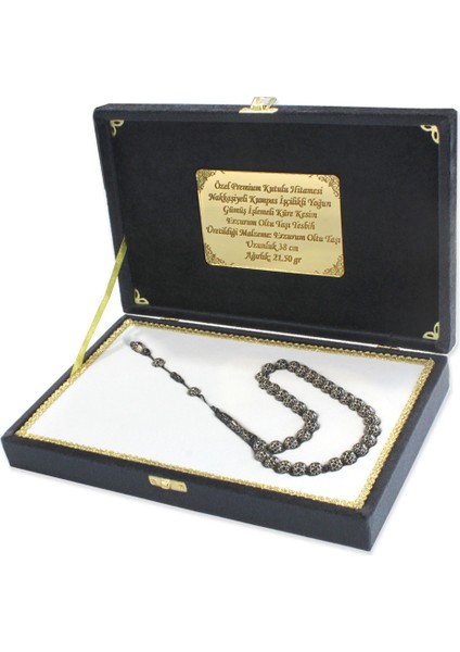 Premium Kutulu Hitame Nakkaş Kumpas Işçilik Yoğun Gümüş Işlemeli Küre Kesim Erzurum Oltu Taşı Tesbih modelleri