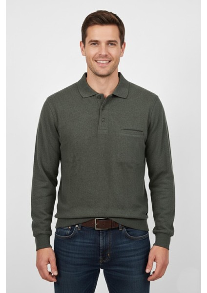 Erkek Polo Yaka Cepli Selanik Sweatshirt Regular Kalıp BGL-ST04872