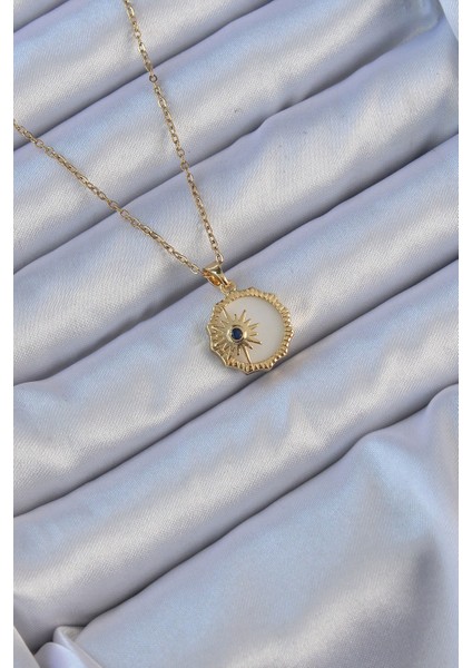 316L Çelik Altın Renk Zirkon Taşlı Mineli Kutup Yıldızı Kolye - Lisinya