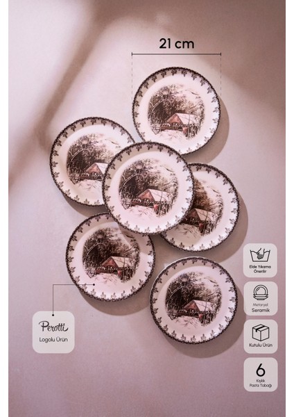 Vintage Friendly Village 6 Kişilik Pasta Takımı 21 cm