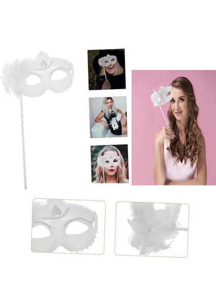 Beyaz Işıltılı Tutmalı Fotoğraf Çekimi Maskesi 18X29 cm