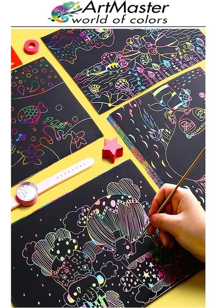 Gökkuşağı Kazıma Kağıdı Sihirli A4 5 Yaprak 1 Paket 20X30 cm Sihirli Kazıma Kağıt Siyah Rainbow Paper Resim modelleri