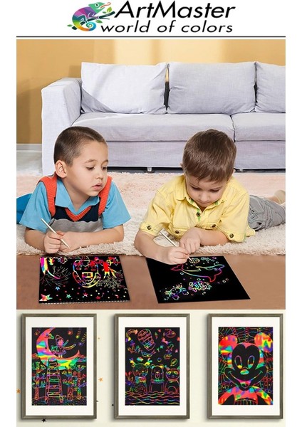 Gökkuşağı Kazıma Kağıdı Sihirli A4 5 Yaprak 1 Paket 20X30 cm Sihirli Kazıma Kağıt Siyah Rainbow Paper Resim indirimleri