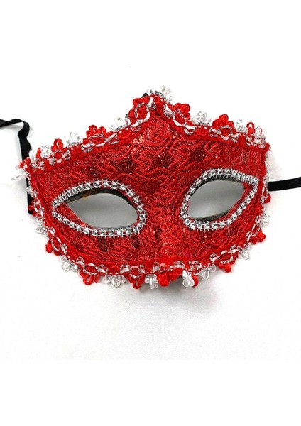 Kırmızı Renk Gözler Kristal Taşlı Dantelli Parti Maskesi 11X17 cm fırsatları