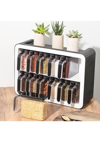 Lüks 12&apos;li Takımı, Kaşıklı Kapaklı ve Kendinden Yapışkanlı (Siyah-Beyaz) modelleri