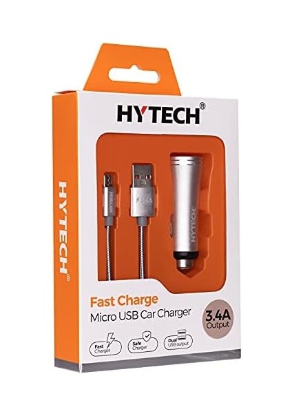 HY-X62 3.4A Hızlı Şarj Micro USB Kablolu 2 USB Metal Araç Şarj Cihazı, Gümüş fiyatları