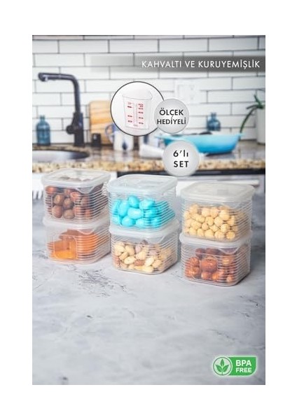 Erzak Saklama Kabı Sızdırmaz Kapak 6&apos;lı Set Şeffaf -(Ölçü Kabı Hediyeli) fiyatları