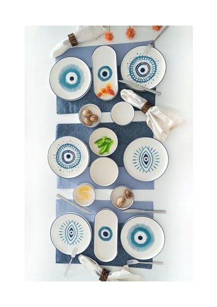 Seramik Hand 14 Parça 6 Kişilik Nazar Boncuklu Kahvaltı Takımı fiyatları