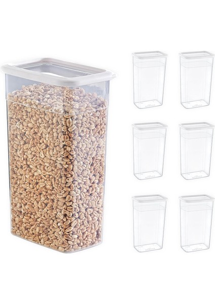 6&apos;lı Set Skali Dikdörtgen Saklama Kabı Beyaz 3500 ml