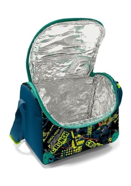 Petrol Yeşil Erkek Çocuk Duvar Yazılı Okul Beslenme Çantası - Astar modelleri