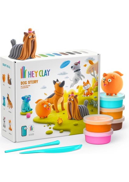 Clay Köpek Hikayesi Seti - Çocuklar Için Şekil Verme ve Model Kili - 15 Kutu ve Şekillendirme Aletleri, Hava ile Kuruyan Kil Seti