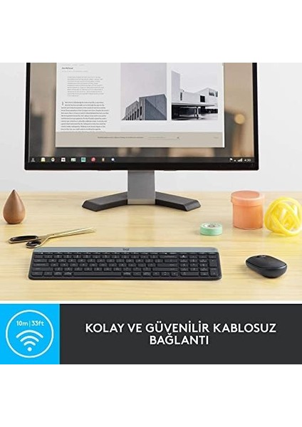 MK470 Slim Combo Kablosuz Klavye Mouse Seti, 12 Fn Kısayolu ile Kompakt Klavye, Sağ ve Sol Elle Kullanılabilir, 10 M Kullanım Mesafesi, Sessiz, Türkçe Q Klavye, Siyah modelleri