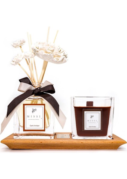 Ahşap Tepsili Vıp Oda Kokusu ve Mum Seti