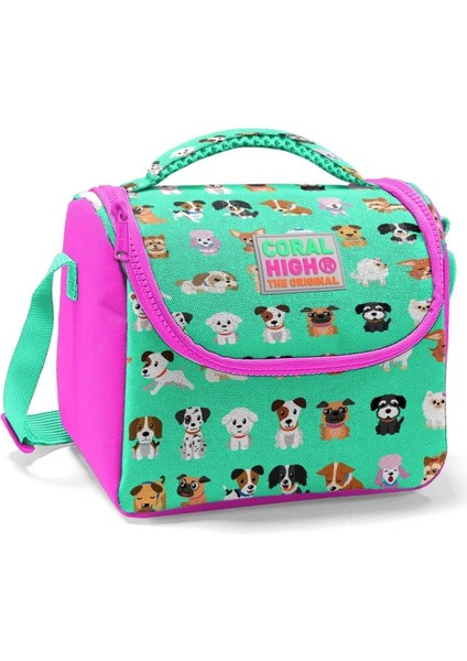 Kız Çocuk Pembe Yeşil Köpek Okul Beslenme Çantası - Thermo Yalıtımlı