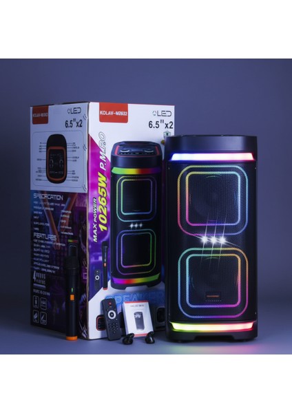Kolav M2632 Ses Bombası Büyük Boy Party Box Bluetoot Hoparlör Speaker 40W Taşınabilir Hoparlör