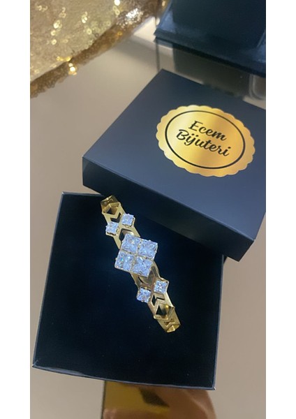 Çelik Altın Kaplama Taşlı Kelepçe Bileklik modelleri