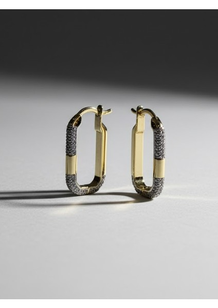 Altın Tonu Kare/oval Formda Mikro Zirkon Taşlı Halka Küpe fiyatları