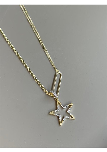 Taşlı Yıldız Kolye - Altın