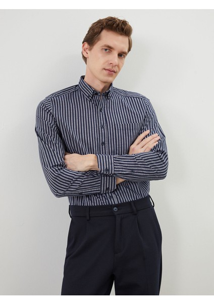 Yeni Sezon Regular Fit Uzun Kollu Çizgili Erkek Gömlek