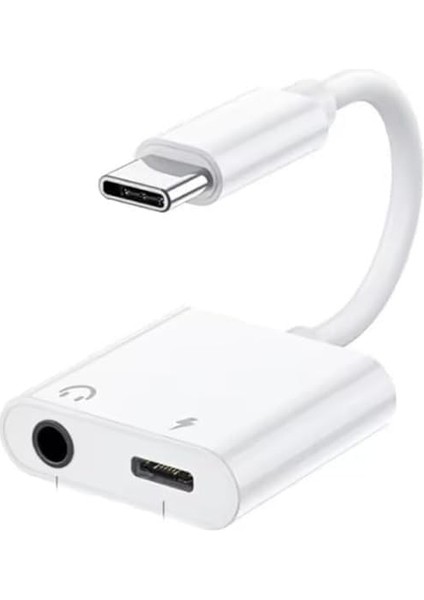 Type-C To 3.5 mm Kulaklık ve Şarj Dönüştürücü Aynı Anda Kulaklıktan Müzik Dinleyin ve De Şarj Edin Çift Çıkışlı Adaptör Yüksek Hızlı Şarj ve Ses Aktarımı