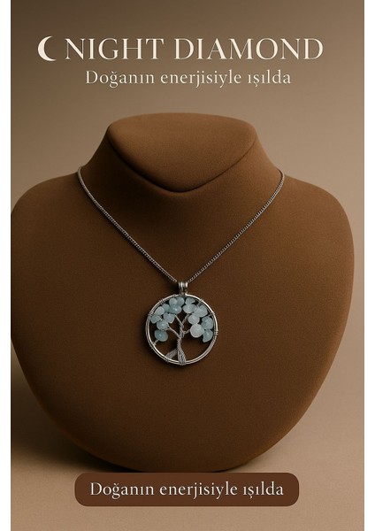 Kadın Kolye Akuamarin Doğal Taş Zincirli Kolye