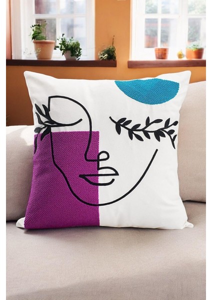 45X45 Özel Tasarım Panç Süzene Desen Dekoratif Kırlent Kılıfı Modern Beyaz 11