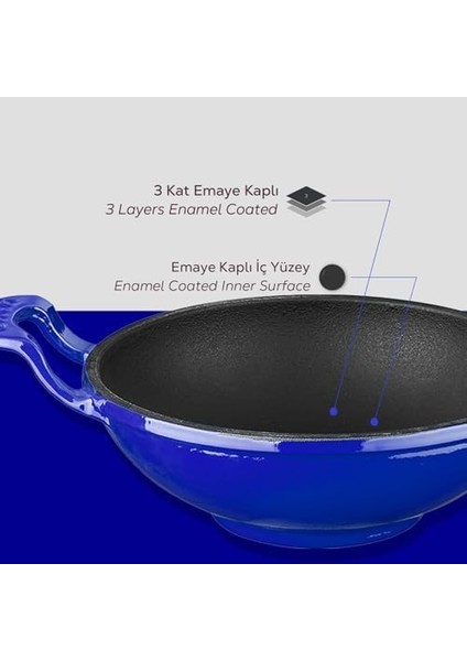 Döküm Mini Wok Yekpare Kulplu Çap 16CM Mavi fiyatları