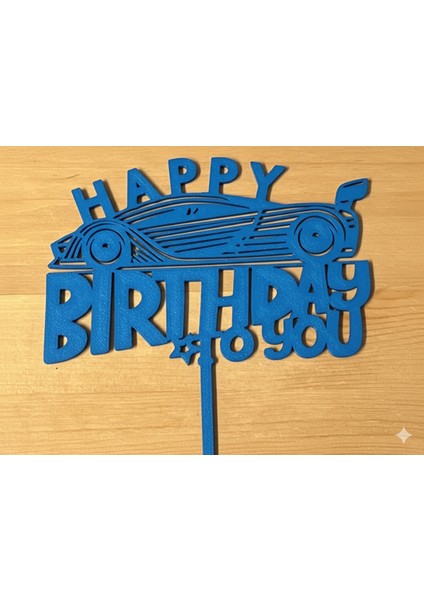 Araba Temalı Pasta Süsü Mavi