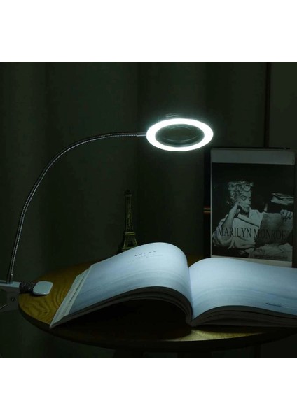 8x Büyütmeli Mandallı, USB Girişli Masa Lambalı, Okuma ve Güzellik Salon Için Büyüteç 2088A fiyatları