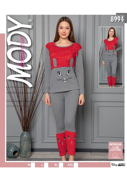 Tavşan Desenli Kışlık Kadın Pijama Takımı