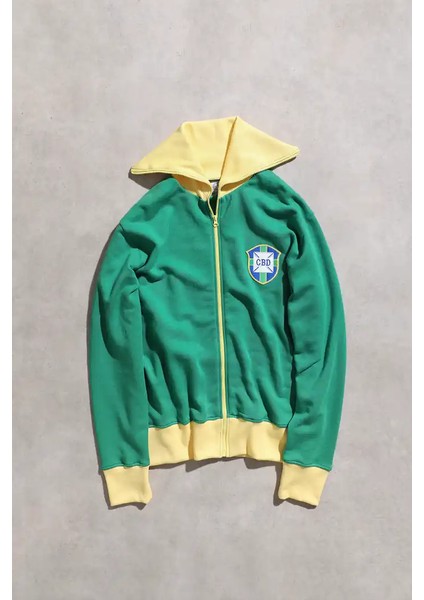 Brezilya 1970 Retro Yeşil Fermuarlı Sweatshirt