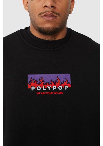 Fire Flame Oversize Fit Cepli Bisiklet Yaka Sweatshirt fiyatları