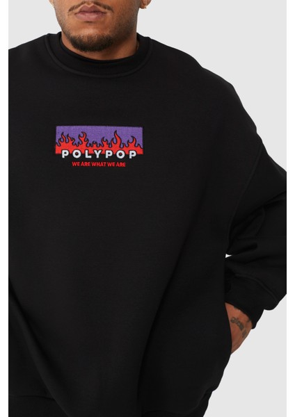 Fire Flame Oversize Fit Cepli Bisiklet Yaka Sweatshirt modelleri