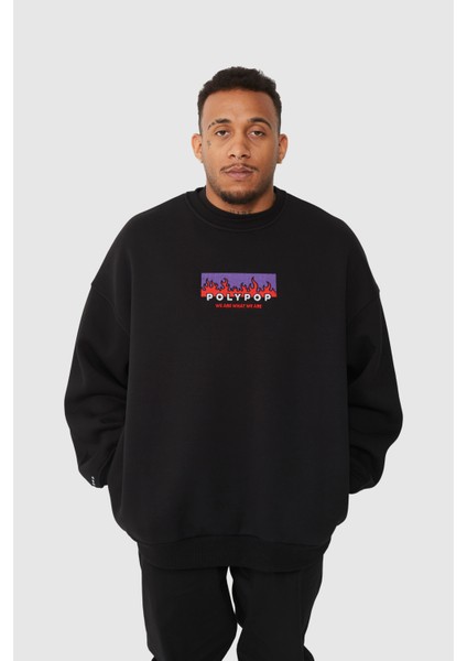 Fire Flame Oversize Fit Cepli Bisiklet Yaka Sweatshirt indirimleri