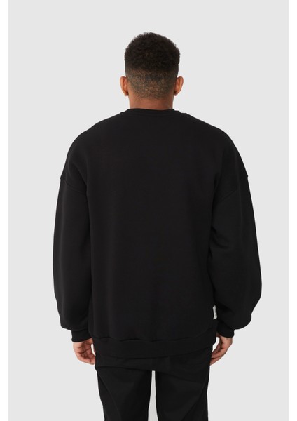 Fire Flame Oversize Fit Cepli Bisiklet Yaka Sweatshirt