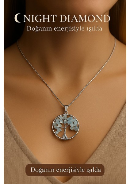 Kadın Kolye Akuamarin Doğal Taş Zincirli Kolye