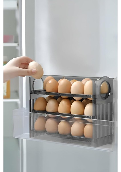 Katlı Yumurtalık Buzdolabı Organizeri Saklama Kabı 30 Bölmeli Raflı Yumurta Kutusu Düzenleyici (, 1 Adet)