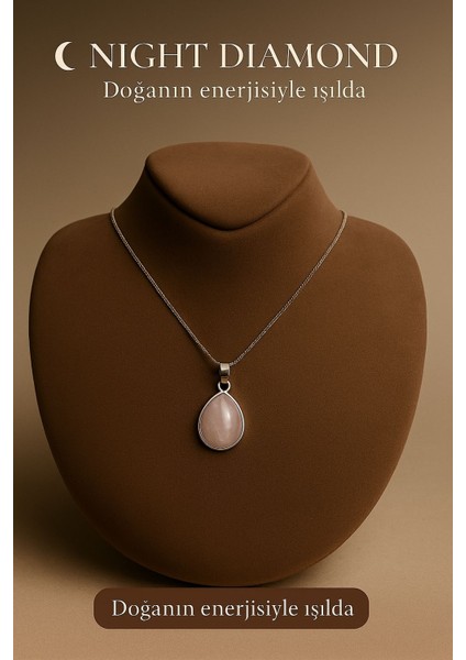 Kadın Kolye Kuvars Doğal Taş Zincirli Kolye